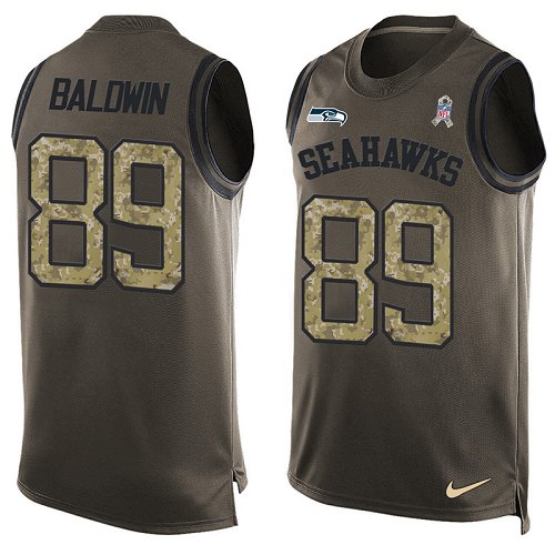 Men's Limited Doug Baldwin Nike Jersey Green - #89 Salute to Service Tank Top NFL Seattle Seahawks